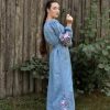 New Collection 2023 Ukrainian Vyshyvanka Dress Floral Bohemian Dress Embroidered Summer Boho Dress Long Linen Dress Blue Jeans