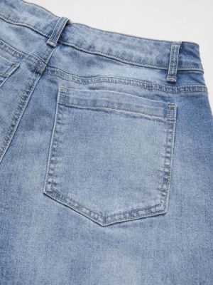Wide Leg Jeans for Women Mid Waist Baggy Stitch Decor Denim Washed Pants Without Belt
