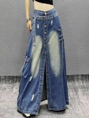 Personalized Waist Midlength Denim Skirt for Womens Spring and Summer Loose Slim