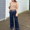 Wide Leg Jeans for Women High Waisted Cropped Pull On Jeans Elastic Wasit Drawstring Stretch Denim Trouser Pants