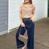 Wide Leg Jeans for Women High Waisted Cropped Pull On Jeans Elastic Wasit Drawstring Stretch Denim Trouser Pants