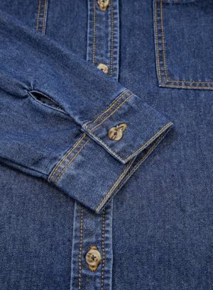 Women's Collared Denim Dress Casual Long Sleeve Button Down Jean Shirt Dresses with Pockets