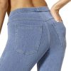 Women's Classic Denim Capri Leggings with Pockets, Comfortable Stretch Pull on Pants