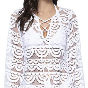 Women's Noah Water Lily Tunic Cover-Up - Scalloped Hem, Lace Up Front Tie