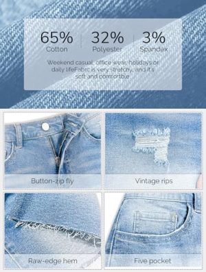 Jean Shorts for Women High Waisted Stretchy Casual Denim Shorts Ripped Frayed Hem Summer Trendy Jorts