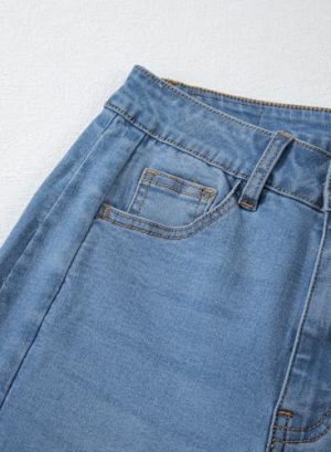 Women's Wide Leg Jeans High Waisted Strechy Raw Hem Zimbaplatinum Denim Pants