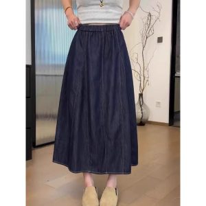 Large Size Flower Denim Skirt for Women in Summer Thin Fat Slim Waist Loose Midlength