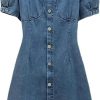 Summer Short Sleeve Button Down Denim Dress for Women Slim Fit Jean Mini Dresses