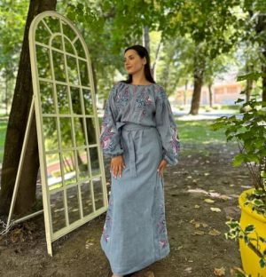 Ukrainian Vyshyvanka Dress | Floral Embroidered Bohemian Summer Dress | Long Linen Boho Dress | Blue Jeans Style (20)