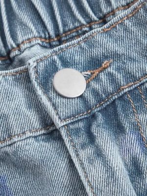 High Waist Wide Leg Jeans, Light Blue Denim, Elastic Waistband, Baggy Fit