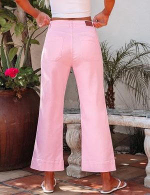 Wide Leg Jeans for Women Trendy High Waisted Flare Jeans Cropped Denim Pants Stretchy Baggy with Patch Pockets