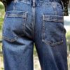 Women’s Chic Stylish Mid Waist Wash Drawstring Stitch Detail Carrot Jeans