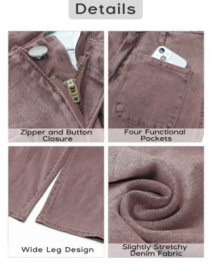 Wide Leg Jeans for Women High Waisted Straight Leg Stretchy Cropped Denim Pants with Pockets Jean Trousers