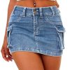 High Stretchy Cargo Skirt for Women, Low Waist Y2k Mini Skirt Cute Denim Skirt with Pockets