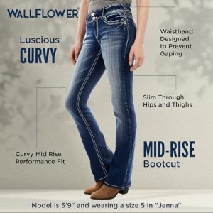 Luscious Curvy Bootcut Jeans for Women Mid-Rise Insta Stretch Denim, Size Inclusive Juniors Jeans, Sizes 0 to 24