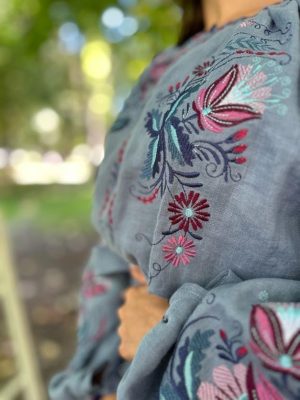 Ukrainian Vyshyvanka Dress | Floral Embroidered Bohemian Summer Dress | Long Linen Boho Dress | Blue Jeans Style (20)