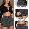 High Stretchy Denim Cargo Skort for Women, High Waist, Casual Mini Y2K Jean Skirt Shorts with Pockets
