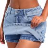 High Stretchy Mini Skort Skirt for Women,Low Waist Denim Skort Shorts with Pockets