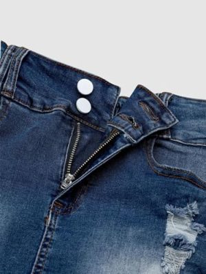 Women's Ripped Mini Denim Skort Mid Waist Casual Skirts