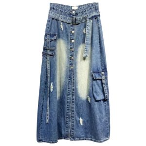 Personalized Waist Midlength Denim Skirt for Womens Spring and Summer Loose Slim