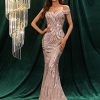 Jeans for Women Off Shoulder Mermaid Hem Sequin Prom Dress Jeans for Women (Color : Champagne, Size : Medium)