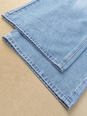 High Waist Wide Leg Jeans, Light Blue Denim, Elastic Waistband, Baggy Fit