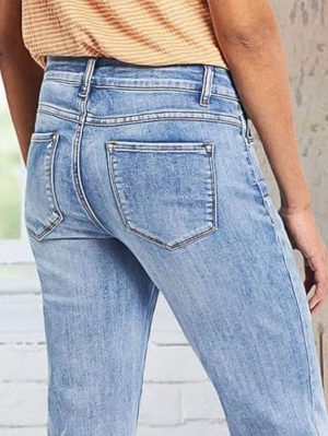 Straight Leg Jeans for Women Low Rise Cropped Jeans Wash Embroidery Raw Hem Denim Pants