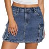 Jean Skirts for Women Denim Stretchy Cargo High Waisted Trendy Y2K Mini Skirt with Utility Pockets