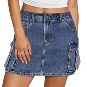 Jean Skirts for Women Denim Stretchy Cargo High Waisted Trendy Y2K Mini Skirt with Utility Pockets