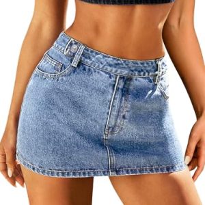 Denim Mini Skirt Women Jeans Skirts 5 Pockets High Waisted Y2K Stretch Cute Bows Short Jean Skirt