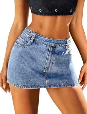 Denim Mini Skirt Women Jeans Skirts 5 Pockets High Waisted Y2K Stretch Cute Bows Short Jean Skirt