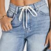 Womens Baggy Wide Leg Jeans Boyfriend Drawstring High Waisted Mom Denim Pants with Pockets