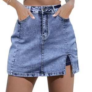 Skorts Skirts for Women Denim Mini Skirt Side Slit with High Waisted Jean Shorts Stretchy