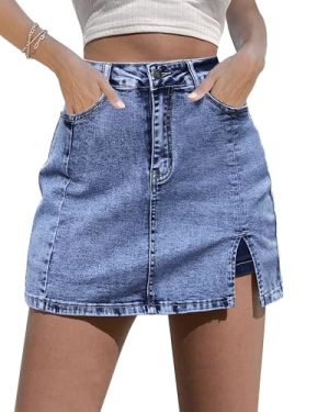 Skorts Skirts for Women Denim Mini Skirt Side Slit with High Waisted Jean Shorts Stretchy