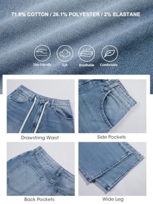 Womens Baggy Wide Leg Jeans Boyfriend Drawstring High Waisted Mom Denim Pants with Pockets