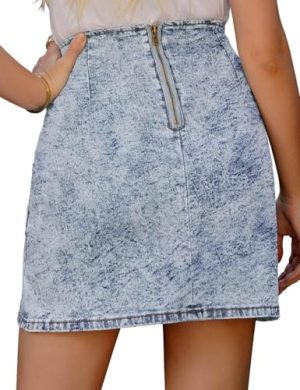 Women's Tulip Hem Shirred Washed Casual Bodycon Short Jean Denim Skirt