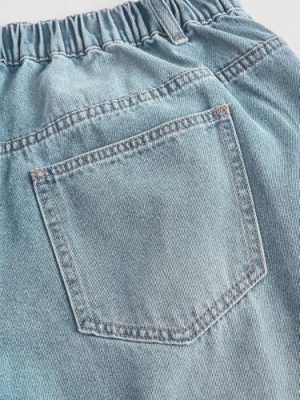 High Waist Wide Leg Jeans, Light Blue Denim, Elastic Waistband, Baggy Fit