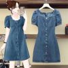 Summer Short Sleeve Button Down Denim Dress for Women Slim Fit Jean Mini Dresses
