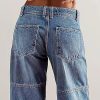 Women's Stitch Detail Mid Waist Straight Leg Jeans Without Belt