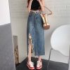 Irregular Tassel Denim Skirt for Women in Summer Fat Waist her HIPS Look Slim Midlength