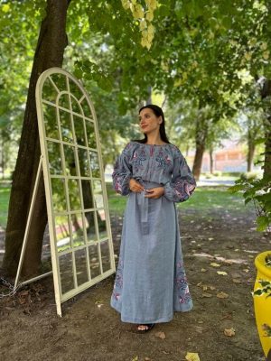 Ukrainian Vyshyvanka Dress | Floral Embroidered Bohemian Summer Dress | Long Linen Boho Dress | Blue Jeans Style (20)