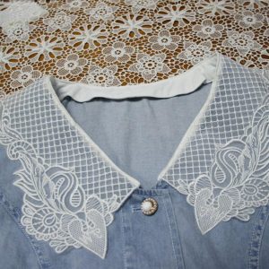 Slim Denim Long Skirt Retro Patchwork Embroidered Short Sleeved Dress