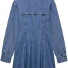 Blue Vintage Women Turn Down Collar Denim Dress Fashionable Single Breasted Long Sleeve Dress