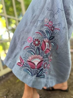 Ukrainian Vyshyvanka Dress | Floral Embroidered Bohemian Summer Dress | Long Linen Boho Dress | Blue Jeans Style (20)