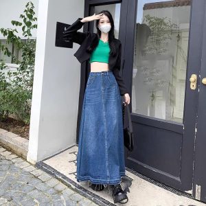 Waisted Denim Skirt for Women Autumn Midlength Them Look Slim and pearshaped Long