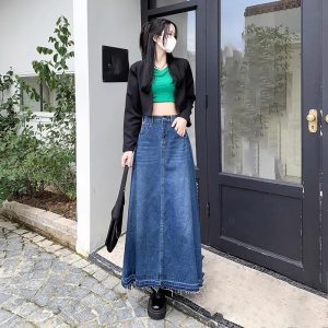 Waisted Denim Skirt for Women Autumn Midlength Them Look Slim and pearshaped Long