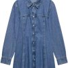 Blue Vintage Women Turn Down Collar Denim Dress Fashionable Single Breasted Long Sleeve Dress