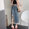 Irregular Tassel Denim Skirt for Women in Summer Fat Waist her HIPS Look Slim Midlength