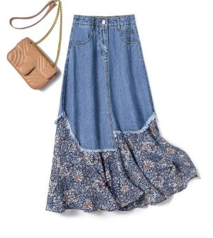 Denim ​​ Skirt in Summer, Casual and Waisted ice Silk